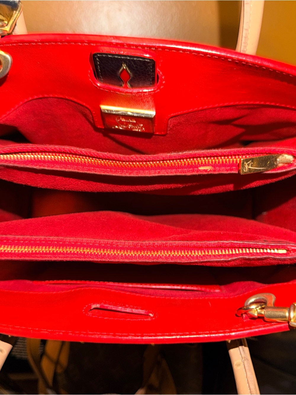 Christian Louboutin Paloma Medium Black Tote with Tan Handles and Gold Accents - Picture 8 of 16